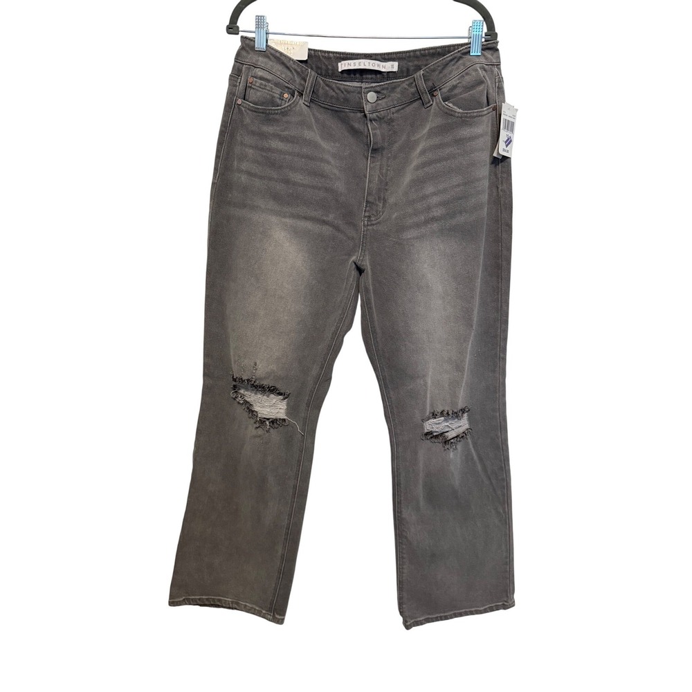Tinseltown Women's Jeans Size 15‎ High-Rise 90s Baby Boot Cut Gray Distressed